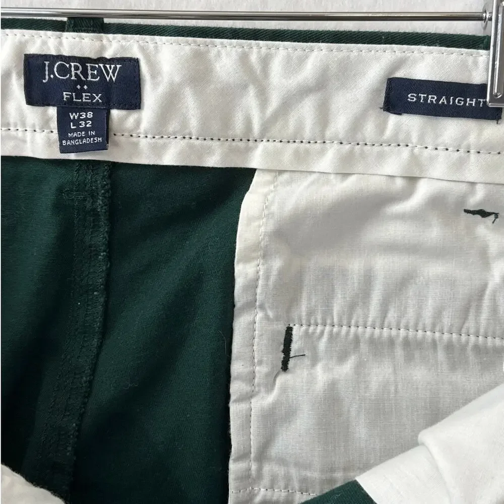 J. Crew Straight Fit Flex Chino Pants H3186 Dark Green W38 L32 Cotton Workwear